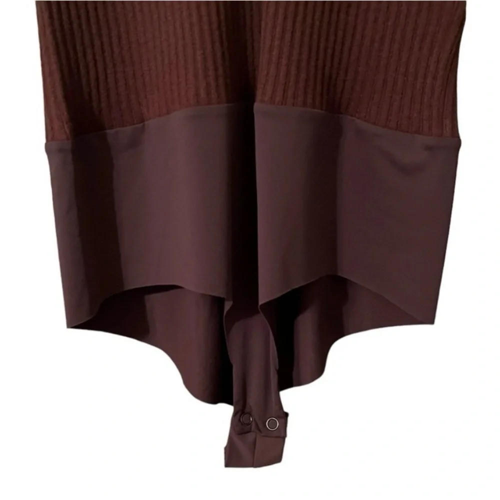 L’Agence NWT Lira Henley Ribbed V Neck Long Sleeve Sweater Bodysuit Brown Size L